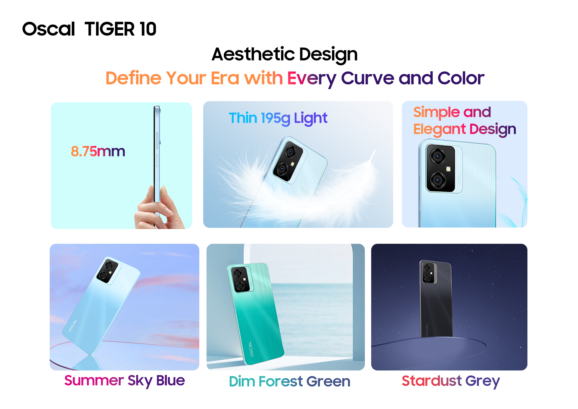 Diseño y colores del celular Oscal TIGER 10