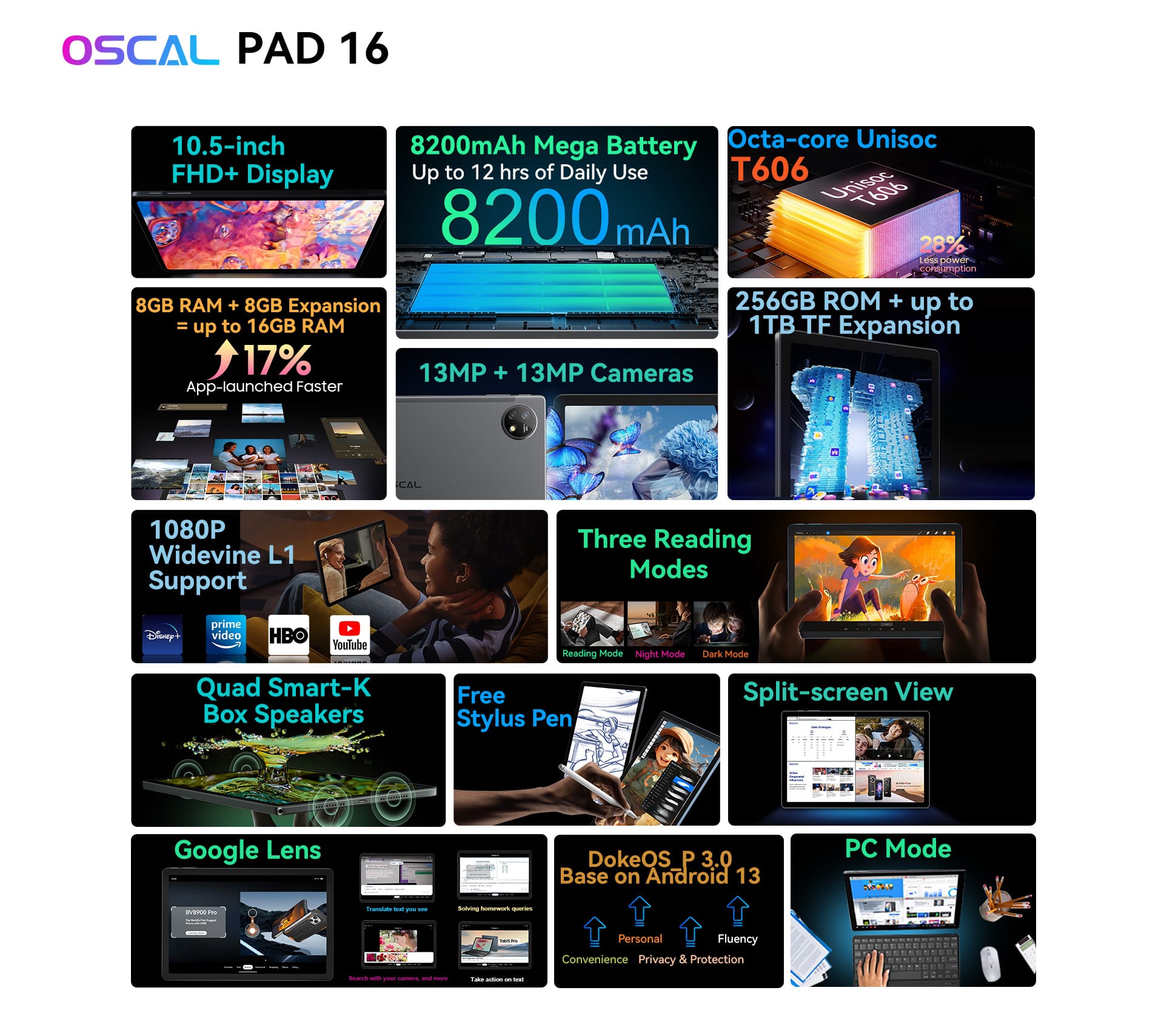 Ficha técnica de la tablet Oscal Pad 16