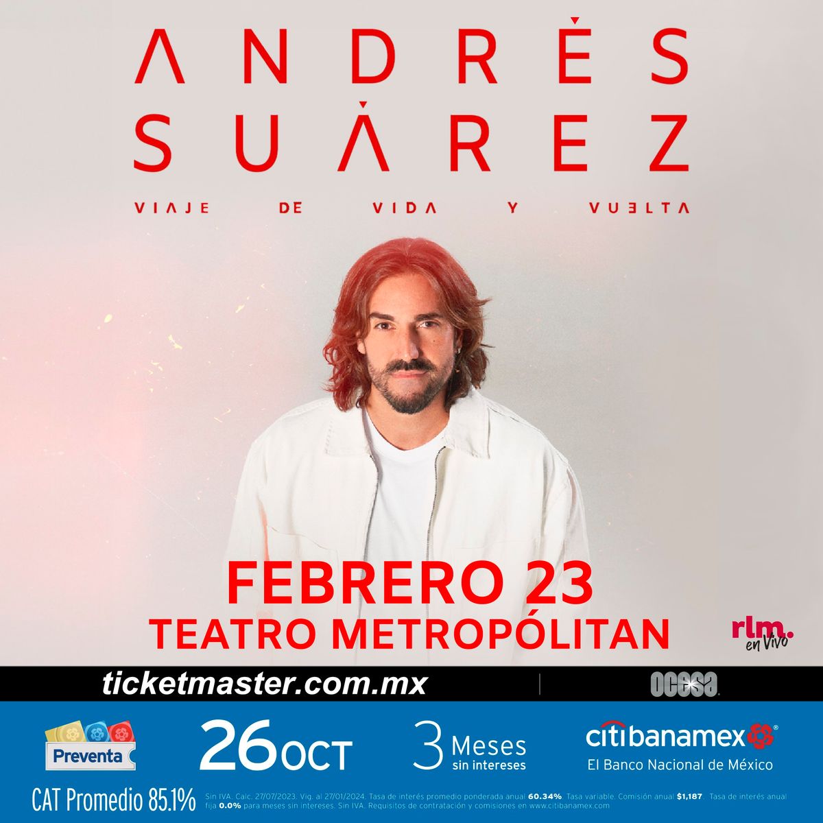 Andrés Suárez se presentará en el Teatro Metropólitan de la Ciudad de México en febrero de 2024